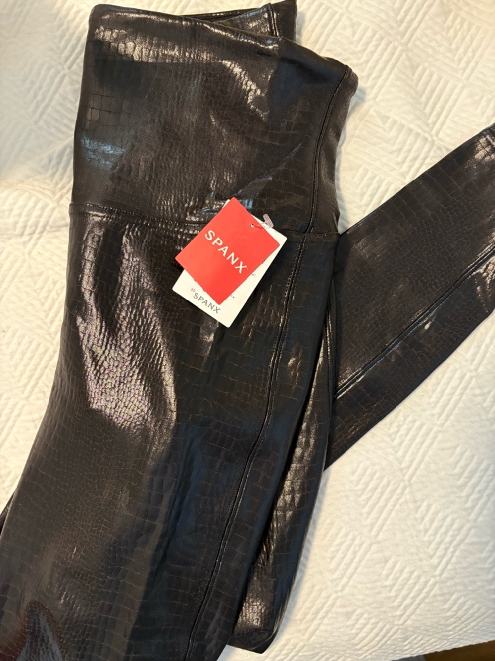 SPANX brown Black Faux Croc High-Waist Leggings